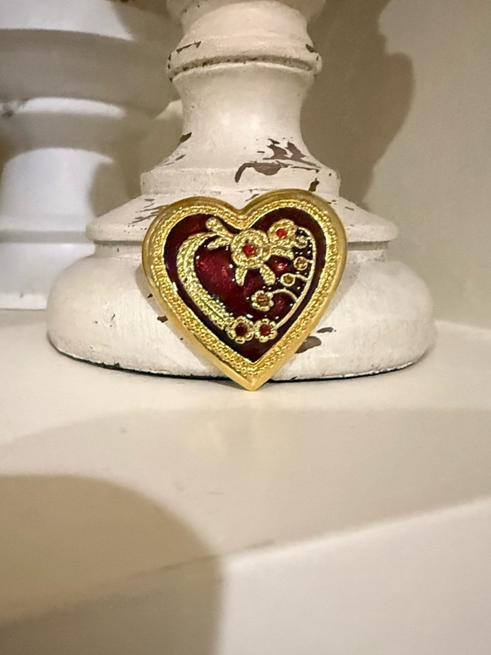Gold and Red Enamel Heart Brooch